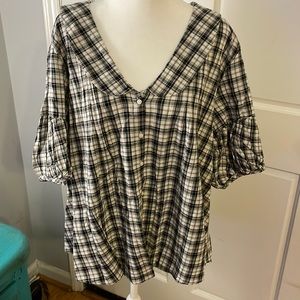 Black and White Gingham Top with Peter Pan collar